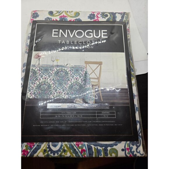 Oblong Paisley Tablecloth 60X120 100% Cotton Envogue Colorful Luxury Holiday - Picture 3 of 4